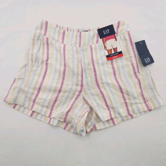 Gap Linen Shorts Womens Size XS Striped Yellow Pink High Rise - Picture 1 of 8
